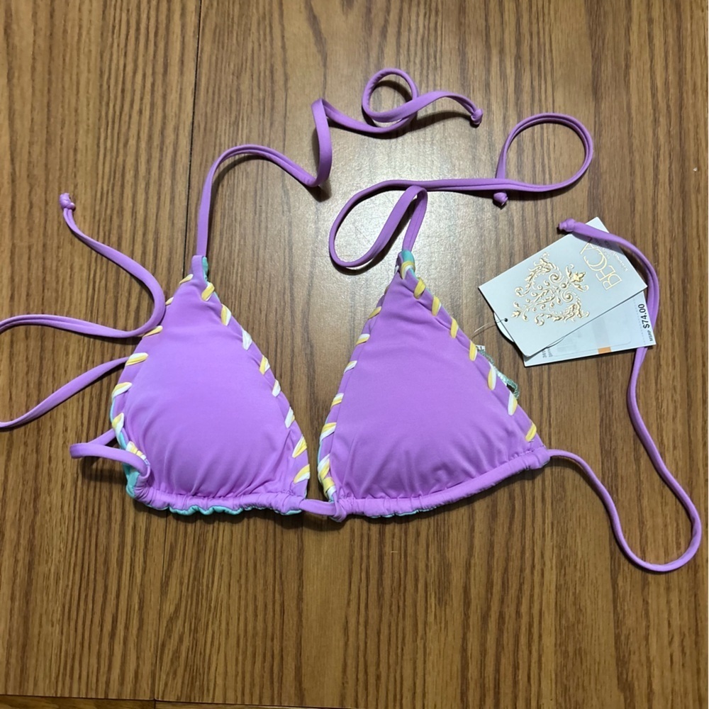 NWT BECCA Camille Reversible Cheryl Triangle Bikini Top Purple & Green Size S